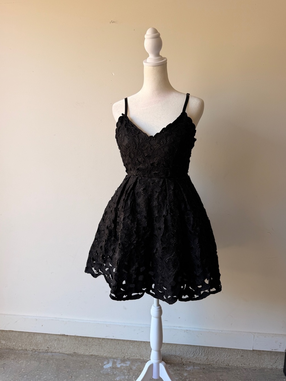 Luxxel Black Lace Mini Dress with Spaghetti Straps
